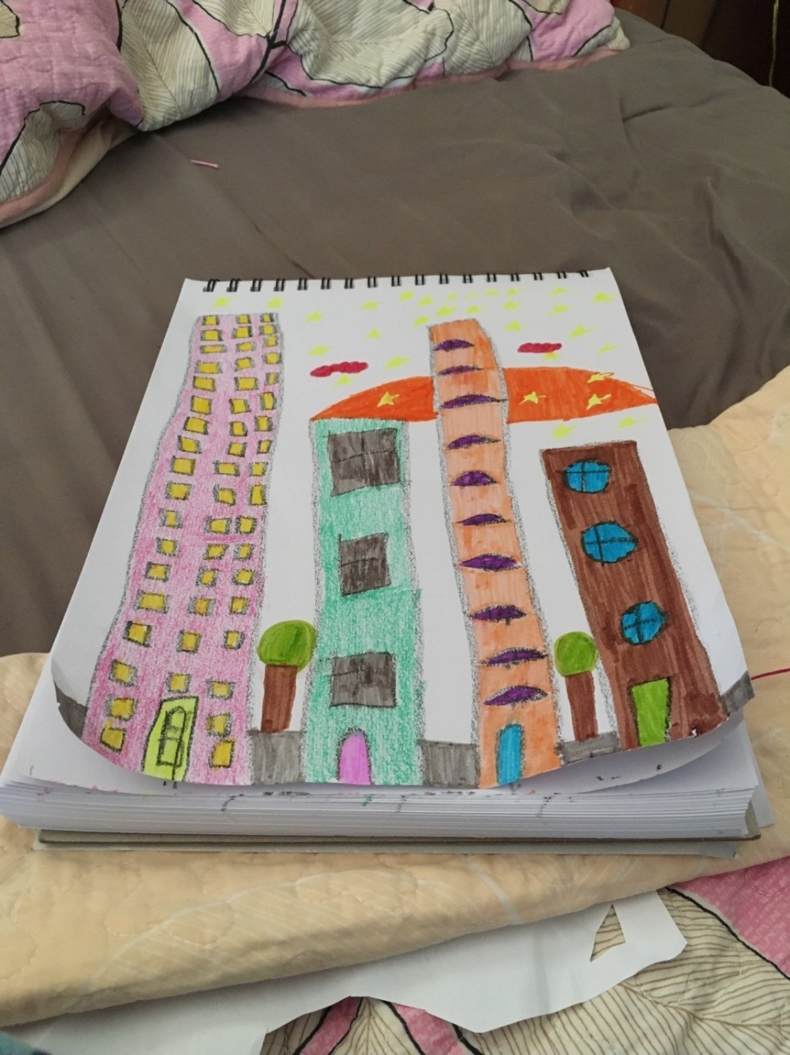 Bella’s colorful city drawing