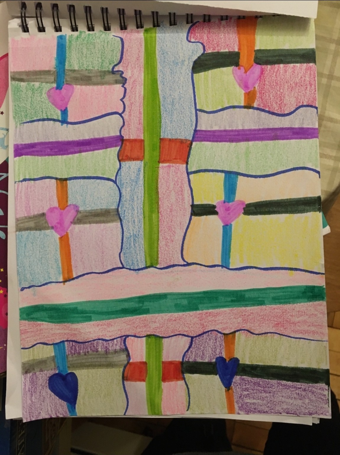 Bella’s artwork — colors and hearts