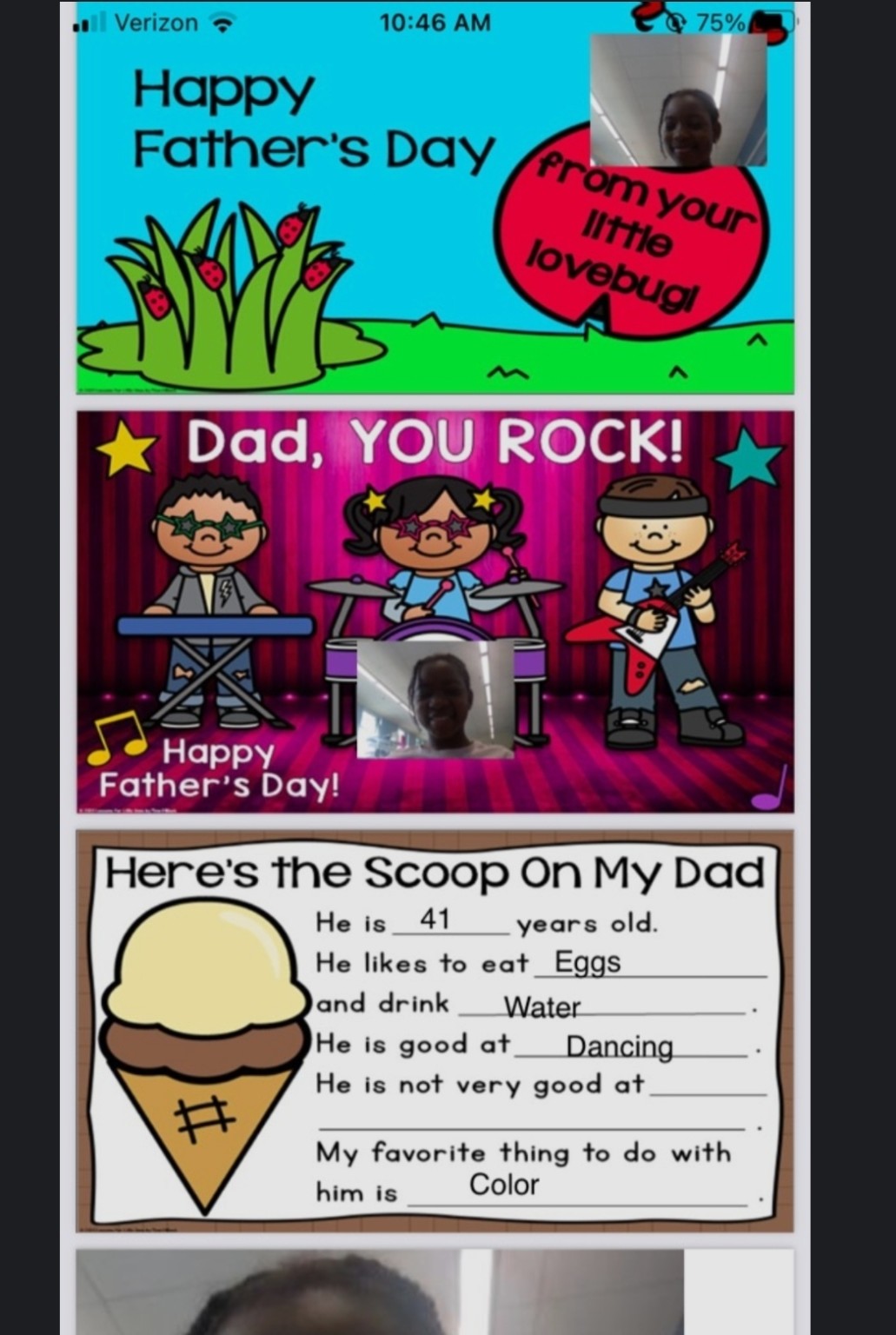 Her favorite thing to do with Dad: “Color.”